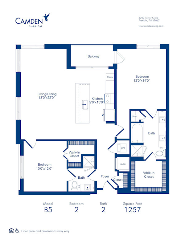 Floor Plan B5 two bedroom at Camden Franklin Park in Franklin, TN