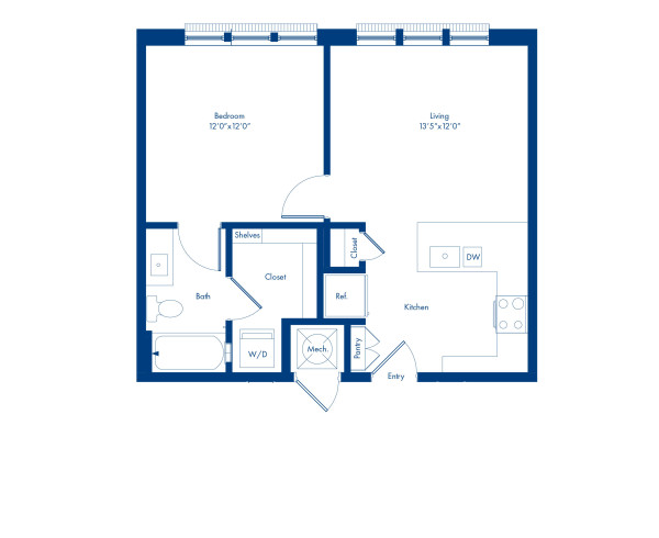 The A1 floor plan, 1 bed, 1 bath at Camden NoDa Apartments in Charlotte, NC