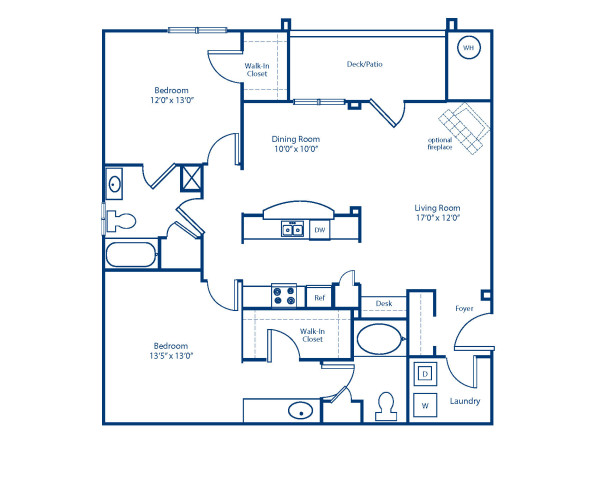 Blueprint of 2.2B Floor Plan, 2 Bedrooms and 2 Bathrooms at Camden Ashburn Farm Apartments in Ashburn, VA