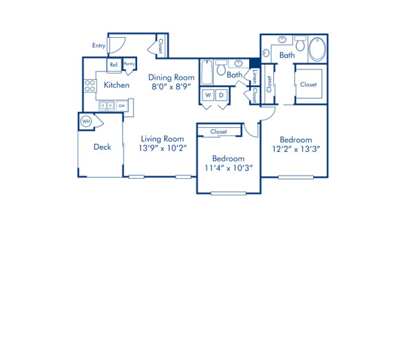   Blueprint of G Floor Plan, 2 Bedrooms and 2 Bathrooms at Camden Highlands Ridge Apartments in Highlands Ranch, CO