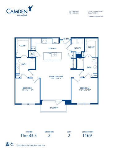 Blueprint of B3.5 Floor Plan, 2 Bedrooms and 2 Bathrooms at Camden Victory Park Apartments in Dallas, TX