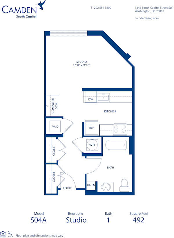 Blueprint of S04A Floor Plan, Studio with 1 Bathroom at Camden South Capitol Apartments in Washington, DC