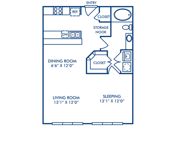 Blueprint of A3D - Loft Floor Plan, 1 Bedroom and 1 Bathroom at Camden Farmers Market Apartments in Dallas, TX