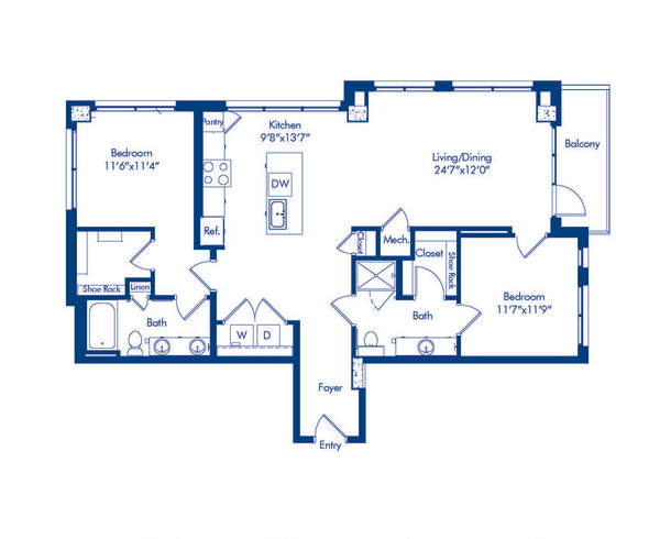 Camden Buckhead apartments in Atlanta, GA, 2 bed, 2 bath floor plan B2
