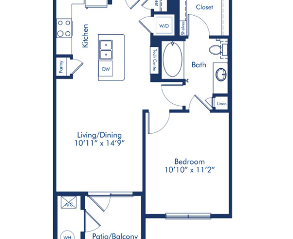 Blueprint of Dry Creek Floor Plan, 1 Bedroom and 1 Bathroom at Camden Lincoln Station Apartments in Lone Tree, CO