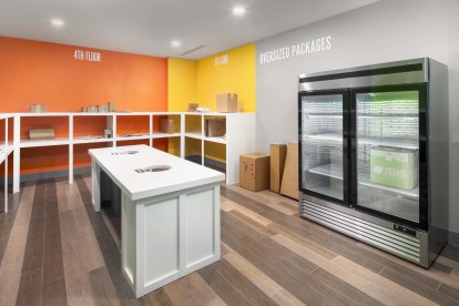 Self-service, 24-hour package room with refrigerator at Camden Lamar Heights apartments in Austin, TX