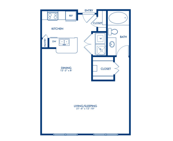 Blueprint of Caroline Floor Plan, Studio with 1 Bathroom at Camden Travis Street Apartments in Houston, TX