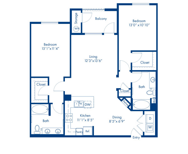 Blueprint of The B4 Floor Plan, 2 Bedrooms and 2 Bathrooms at Camden Tempe Apartments in Tempe, AZ