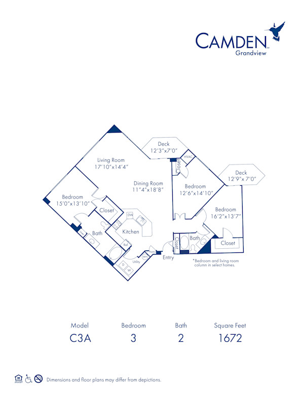 C3A floor plan at Camden Grandview apartments in Charlotte, NC