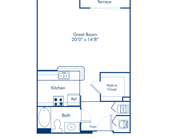 Blueprint of Angelico Floor Plan, Studio with 1 Bathroom at Camden Las Olas Apartments in Fort Lauderdale, FL