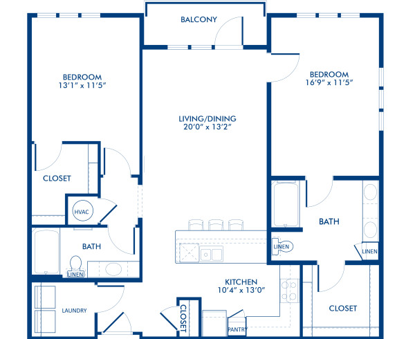 Blueprint of C4-1 Floor Plan, 2 Bedrooms and 2 Bathrooms at Camden Southline Apartments in Charlotte, NC