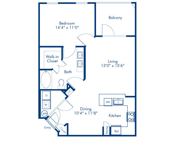 Blueprint of Genoa Floor Plan, 1 Bedroom and 1 Bathroom at Camden LaVina Apartments in Orlando, FL
