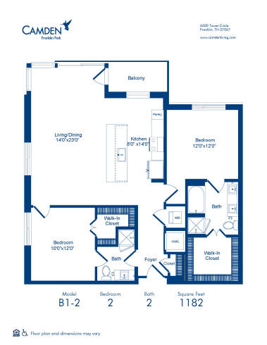 Camden Franklin Park apartments two bedroom floor plan B1-2
