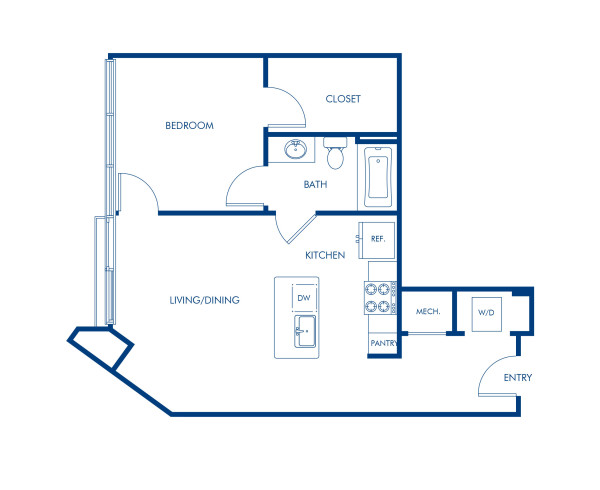 Blueprint of A1 Floor Plan, 1 Bedroom and 1 Bathroom at Camden Music Row Apartments in Nashville, TN