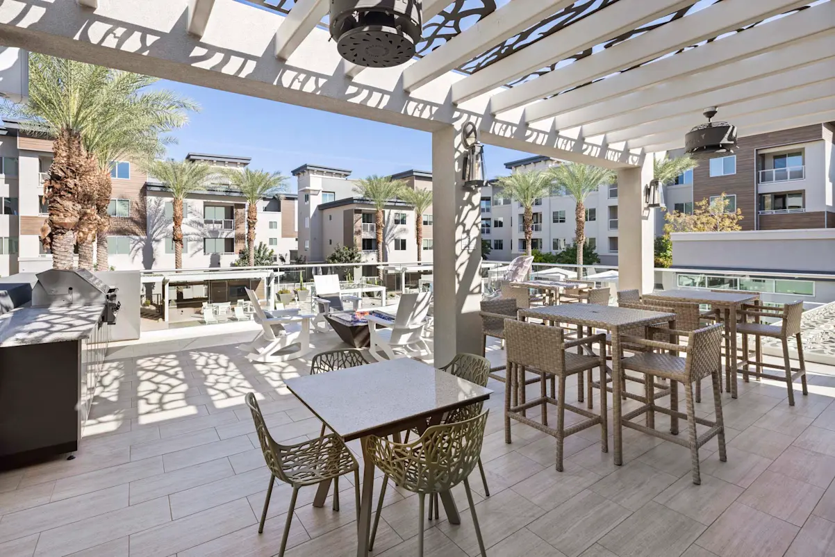 Barbecue grills and dining tables at Camden North End.