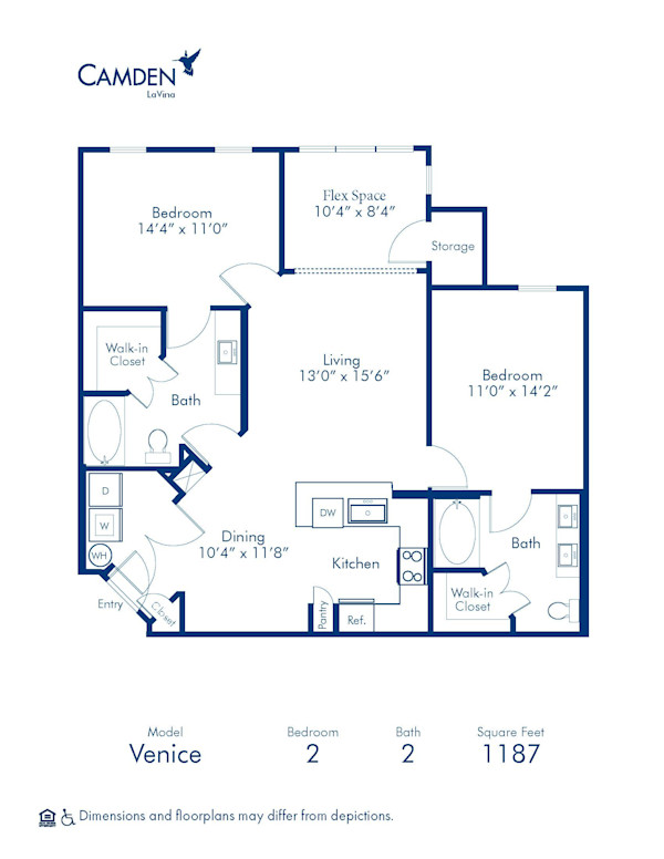 Blueprint of Venice Floor Plan, 2 Bedrooms and 2 Bathrooms at Camden LaVina Apartments in Orlando, FL