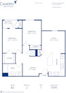 Blueprint of B2 Floor Plan, 2 Bedrooms and 1 Bathroom at Camden Belleview Station Apartments in Denver, CO