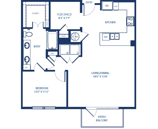 Blueprint of A12.1 Floor Plan, 1 Bedroom and 1 Bathroom at Camden Victory Park Apartments in Dallas, TX