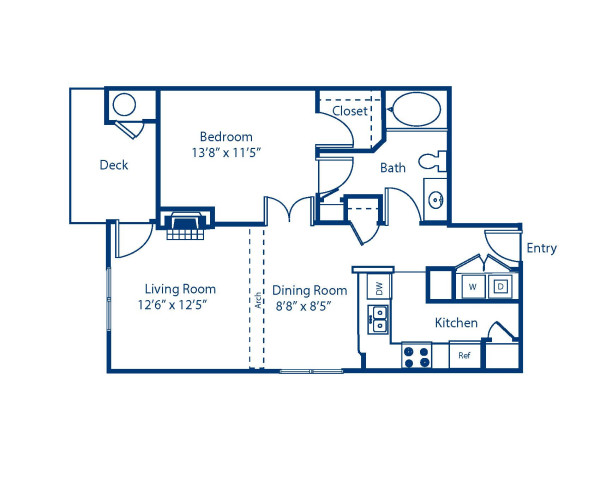 Blueprint of 1.1A Floor Plan, 1 Bedroom and 1 Bathroom at Camden Governors Village Apartments in Chapel Hill, NC