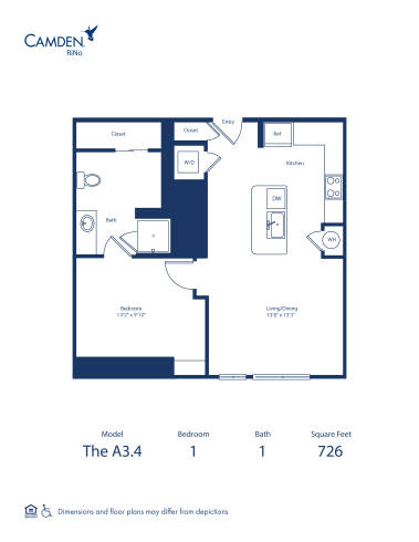 A3.4, 1 bed x 1 bath apartment home at Camden RiNo in Denver, Colorado