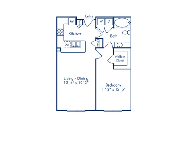 Blueprint of Dublin Floor Plan, 1 Bedroom and 1 Bathroom at Camden Plaza Apartments in Houston, TX