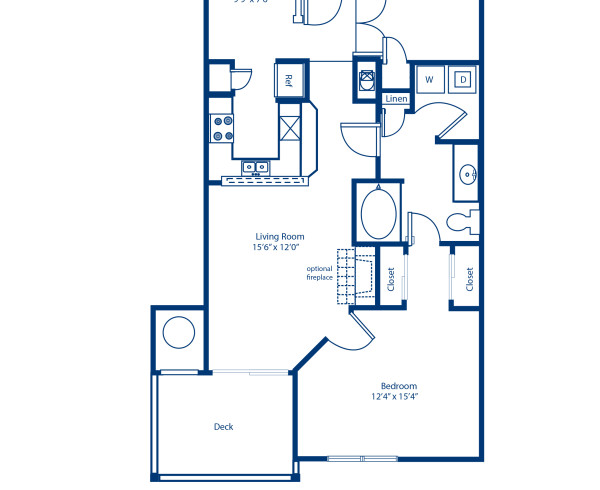 Blueprint of 1.1M Floor Plan, Apartment Home with 1 Bedroom and 1 Bathroom at Camden Lake Pine in Apex, NC