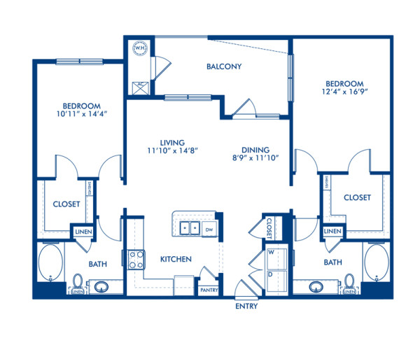 Blueprint of Quandary Floor Plan, 2 Bedrooms and 2 Bathrooms at Camden Flatirons Apartments in Broomfield, CO