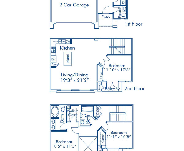 Blueprint of TH Floor Plan, 3 Bedrooms and 2.5 Bathrooms at Camden Sierra at Otay Ranch Apartments in Chula Vista, CA