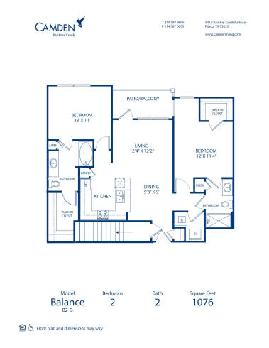 Blueprint of Balance Floor Plan, 2 Bedrooms and 2 Bathrooms at Camden Panther Creek Apartments in Frisco, TX