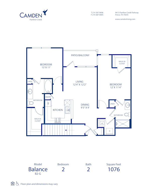 Blueprint of Balance Floor Plan, 2 Bedrooms and 2 Bathrooms at Camden Panther Creek Apartments in Frisco, TX
