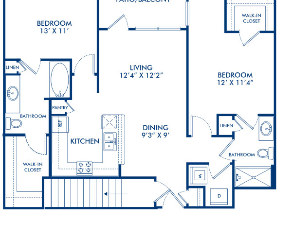 Blueprint of Balance Floor Plan, 2 Bedrooms and 2 Bathrooms at Camden Panther Creek Apartments in Frisco, TX