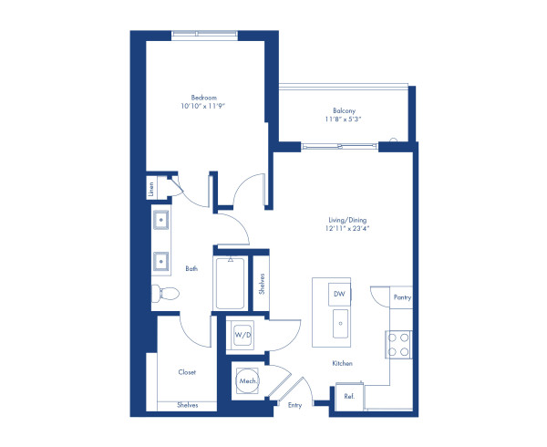 The A5 floor plan, 1 bed, 1 bath apartment home at Camden Atlantic in Plantation, FL
