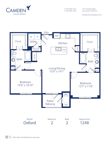 Blueprint of Oxford Floor Plan, 2 Bedrooms and 2 Bathrooms at Camden Lincoln Station Apartments in Lone Tree, CO
