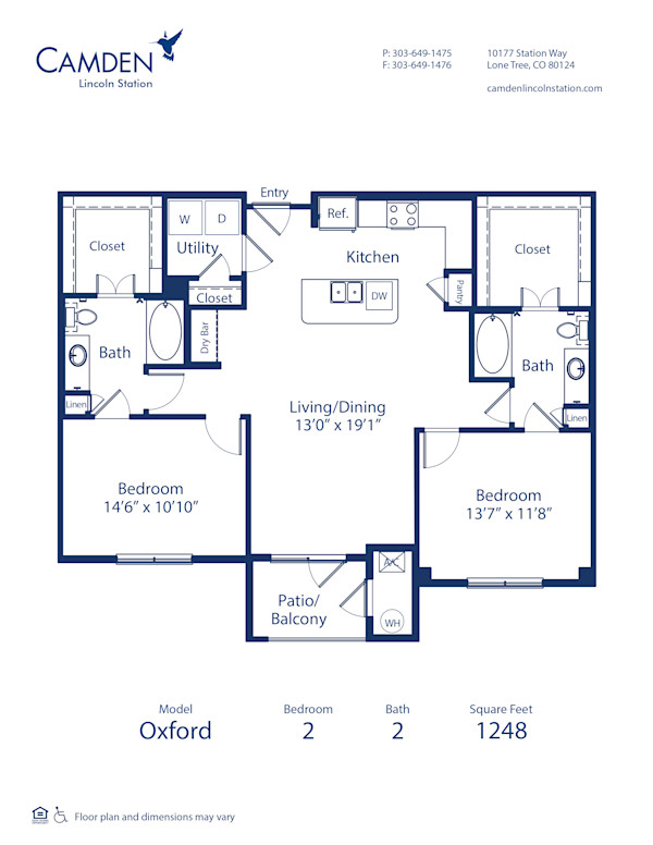 Blueprint of Oxford Floor Plan, 2 Bedrooms and 2 Bathrooms at Camden Lincoln Station Apartments in Lone Tree, CO