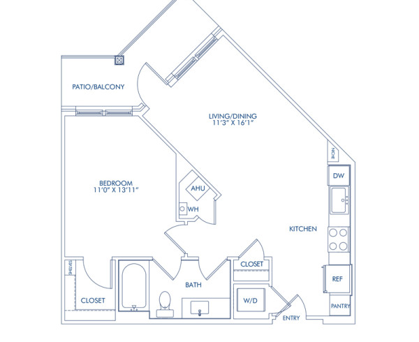 Blueprint of The A6, 1 Bedroom 1 Bathroom Floor Plan at Camden Washingtonian in Gaithersburg, MD