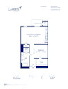 Blueprint of Calder floorplan, kitchen in studio one bathroom apartment at Camden Pier District Apartments in St. Petersburg, FL