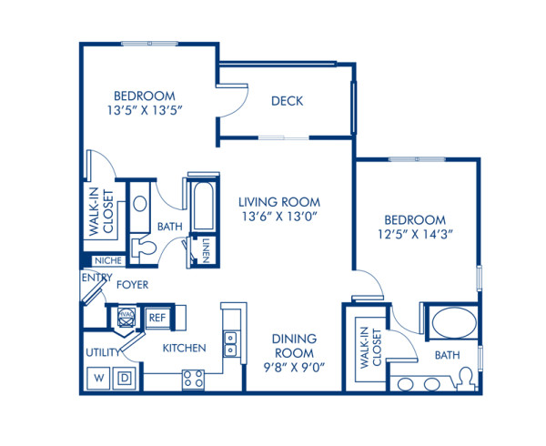 Blueprint of 2.2N Floor Plan, 2 Bedrooms and 2 Bathrooms at Camden Stonecrest Apartments in Charlotte, NC