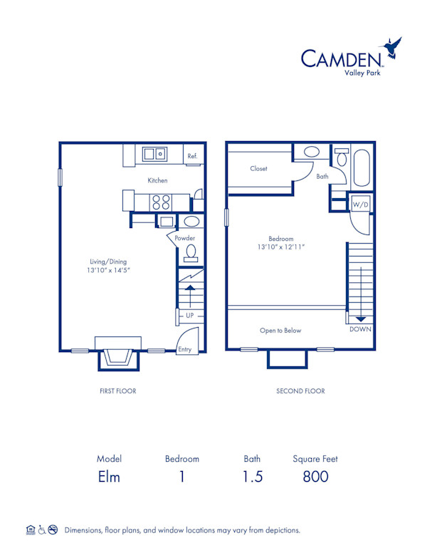 Blueprint of E Floor Plan, 1 Bedroom and 1.5 Bathrooms at Camden Valley Park Apartments in Irving, TX