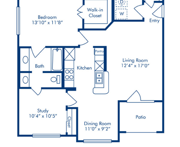 Blueprint of I Floor Plan, 1 Bedroom and 1 Bathroom at Camden Vanderbilt Apartments in Houston, TX