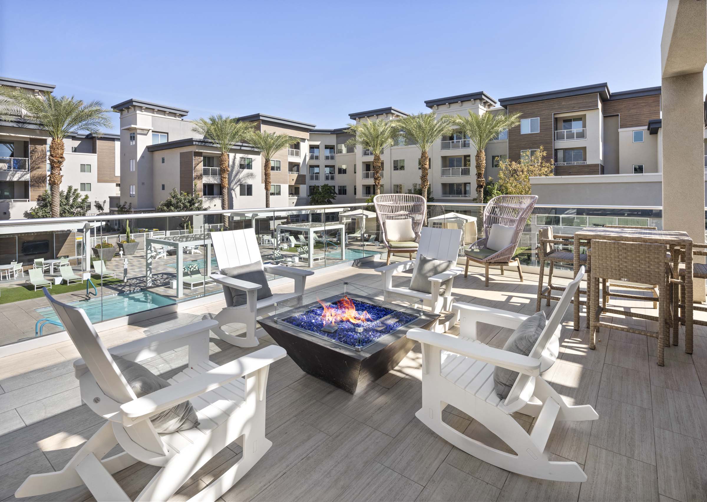 camden north end apartments scottsdale az terrace rooftop with fireplace and seating