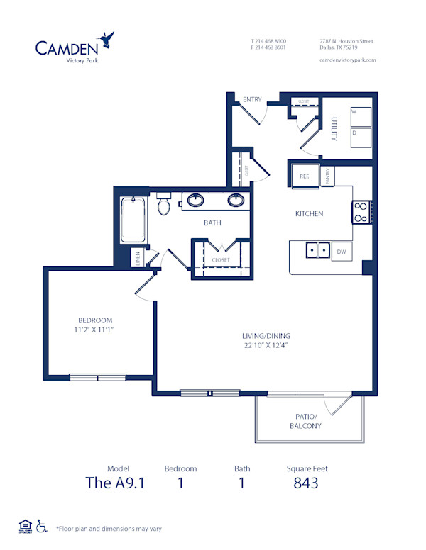 Blueprint of A9.1 Floor Plan, 1 Bedroom and 1 Bathroom at Camden Victory Park Apartments in Dallas, TX