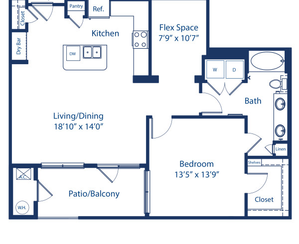 Blueprint of Iliff Floor Plan, 1 Bedroom and 1 Bathroom at Camden Lincoln Station Apartments in Lone Tree, CO