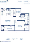 Blueprint of Iliff Floor Plan, 1 Bedroom and 1 Bathroom at Camden Lincoln Station Apartments in Lone Tree, CO