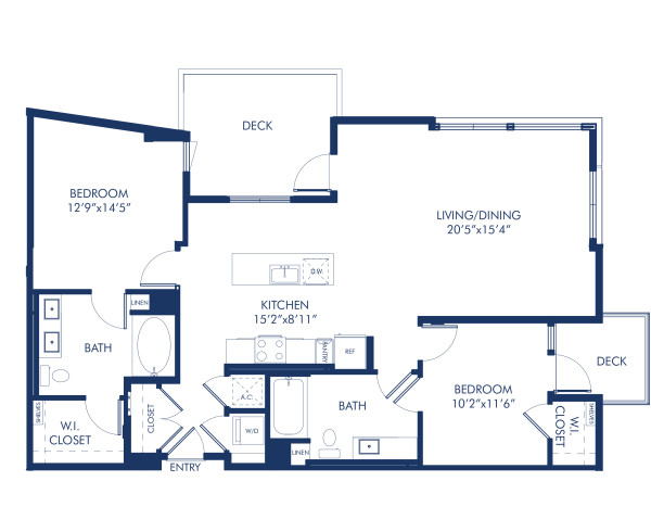 Blueprint of B3C Floor Plan, 2 Bedrooms and 2 Bathrooms at Camden Glendale Apartments in Glendale, CA