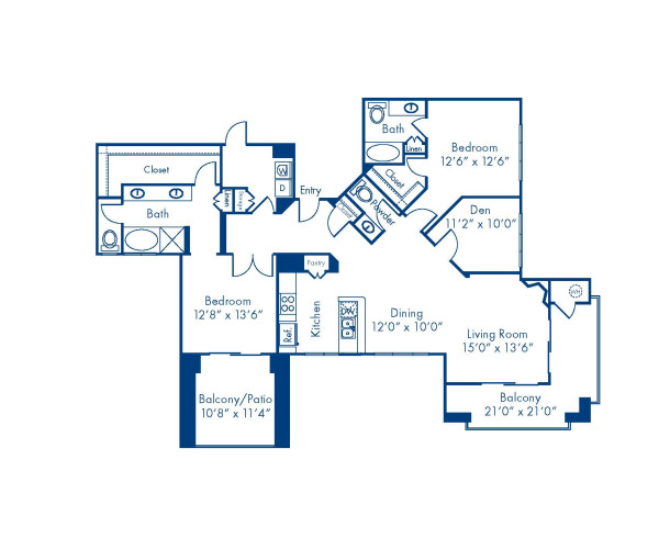 Blueprint of Sienna Floor Plan, 2 Bedrooms and 2.5 Bathrooms at Camden Sotelo Apartments in Tempe, AZ