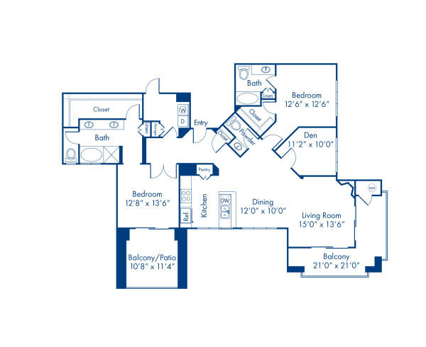 Blueprint of Sienna Floor Plan, 2 Bedrooms and 2.5 Bathrooms at Camden Sotelo Apartments in Tempe, AZ