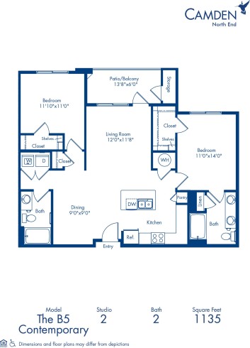 Blueprint of B5 Floor Plan, Apartment Home with 2 Bedrooms and 2 Bathrooms at Camden North End in Phoenix, AZ