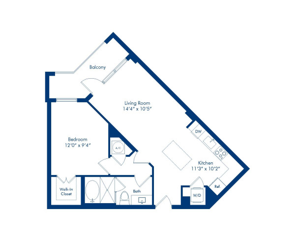 Camden Central apartments in St. Petersburg, Florida one bedroom floor plan blueprint, Michelangelo