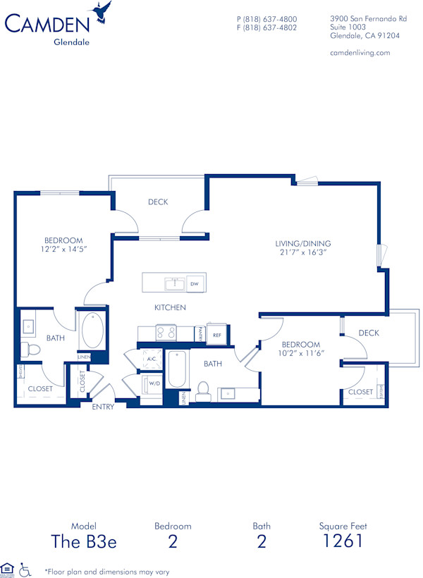 Blueprint of B3e Floor Plan, 2 Bedrooms and 2 Bathrooms at Camden Glendale Apartments in Glendale, CA
