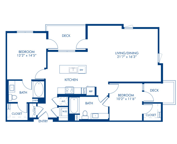 Blueprint of B3e Floor Plan, 2 Bedrooms and 2 Bathrooms at Camden Glendale Apartments in Glendale, CA